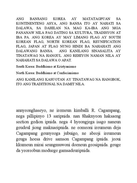 Ang Bansang Korea Ay Matatagpuan Sa Kontinenteng Asya Pdf