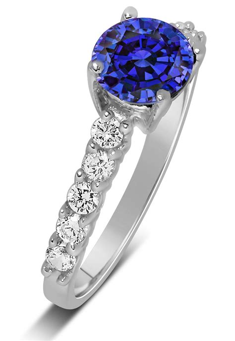 Anel Solitrio Safira Azul E Diamantes