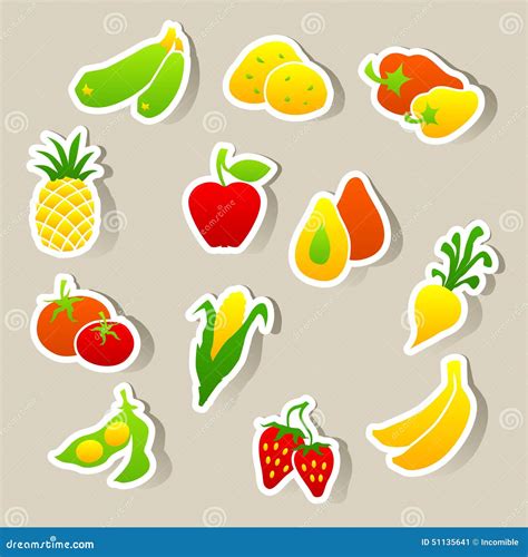 Set of Fruit and Vegetables Stickers Stock Vector - Illustration of crop, collection: 51135641