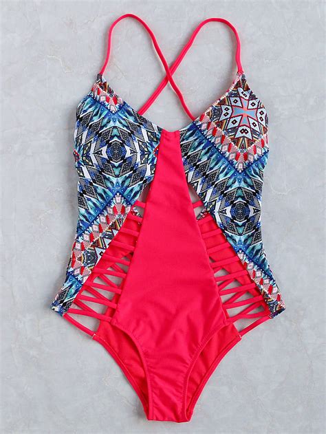 Ladder Cutout Cross Back One Piece Swimwear Shein Sheinside