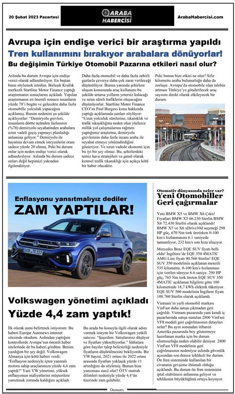 Gazete Otomotiv Sayfası Araba Habercisi 2023 Otomotiv Gazete 2023