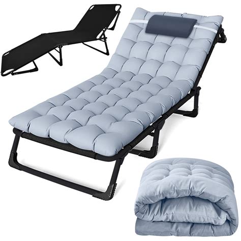 4 Fold Adjustable Chaise Lounge Chair With Mattress And Pillow For