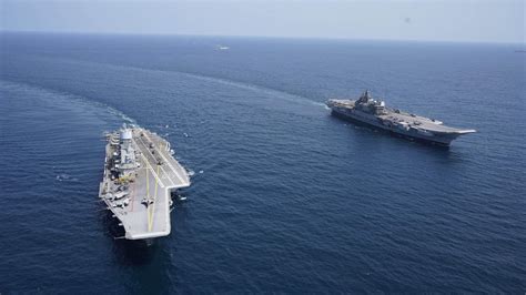 Indian Navy conducts combined operations with two aircraft carriers ...