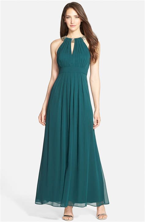 Eliza J Embellished Chiffon Fit And Flare Gown Nordstrom Embellished