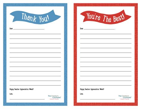 Teacher Appreciation Week – Printable “Thank You” Notes | Children's ...