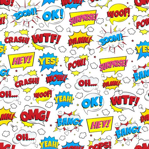 Colorful Comic Speech Bubbles Seamless Pattern W Ith Phrases Omg Pow