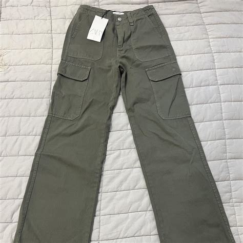 Zara Womens Khaki And Green Trousers Depop