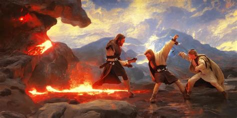 Obi Wan Kenobi Fighting Anakin Skywalker Lava In The Stable