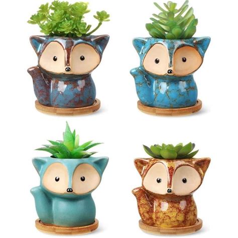 Pots de fleurs en céramique mignons TRAHOO modèle Hibou avec trou