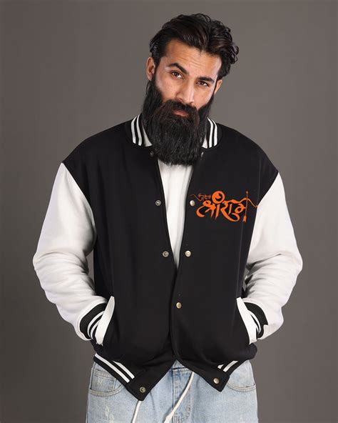 Hanuman Ji Inspired Oversized Black Varsity Jacket For Men Vyve