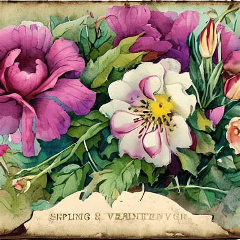 Sinal vintage vitoriano ilustração em aquarela flores de primavera