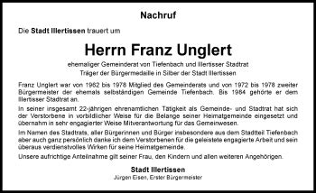 Traueranzeigen von Franz Unglert Allgäuer Zeitung