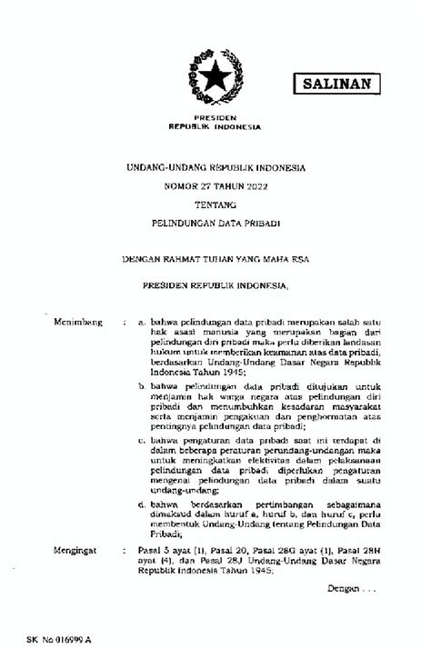 Undang Undang No Tahun Tentang Perlindungan Data Pribadi