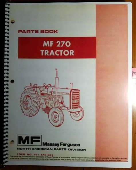 MASSEY FERGUSON MF 270 Tractor Parts Book Manual 651 474 M92 8 84 46