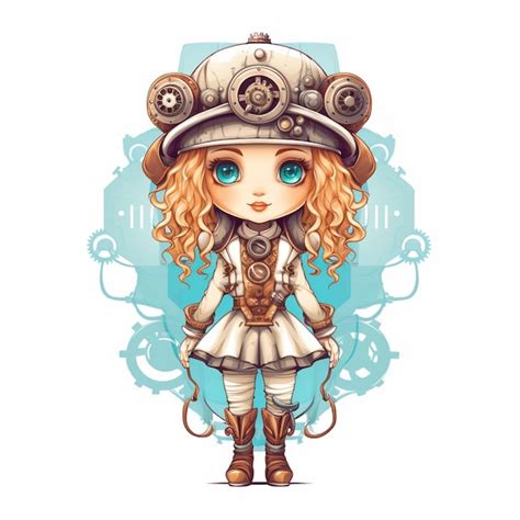 Chica De Dibujos Animados En Disfraz De Steam Punk Con Casco Y Botas