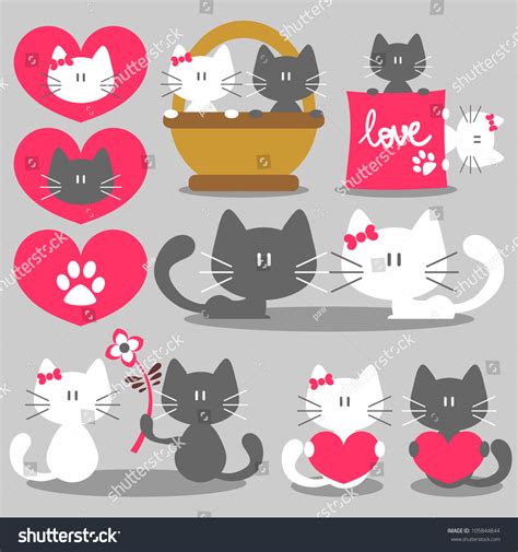 Two Cats Romantic Valentine Set Stock Vector Illustration 105844844