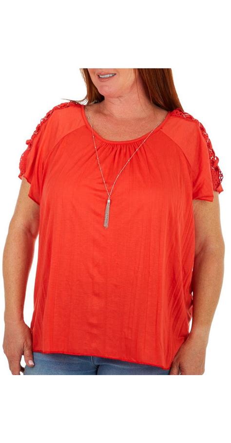 Womens Plus Crochet Grommet Sleeve Top Red Burkes Outlet