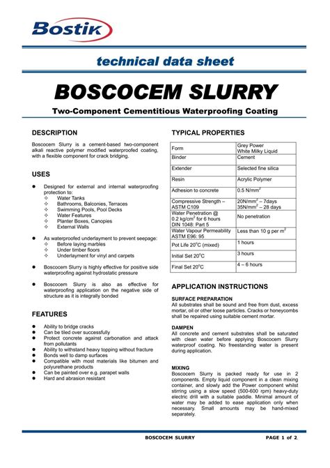 BOSCOCEM SLURRY Bostik Hong Kong Limited