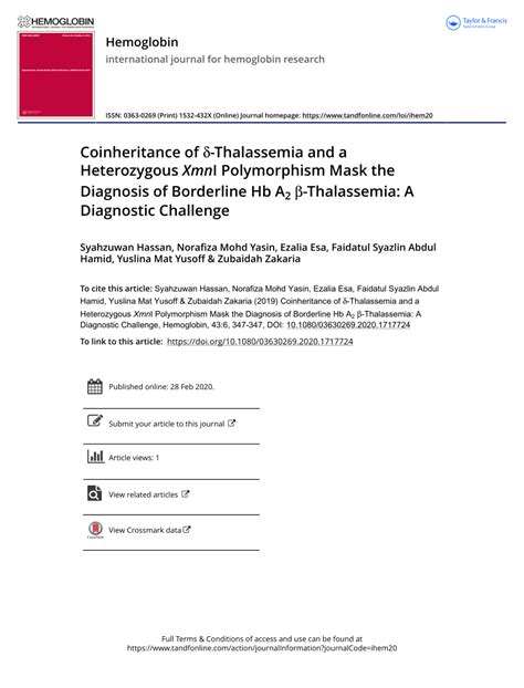 Pdf Coinheritance Of δ Thalassemia And A Heterozygous Xmn I