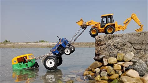 HMT Tractor Stuck Big Pit Water Mud Pulling Out JCB3DX Jump River Sand