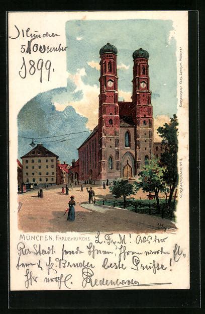 Lithographie München Frauenkirche 1899 Manuskript