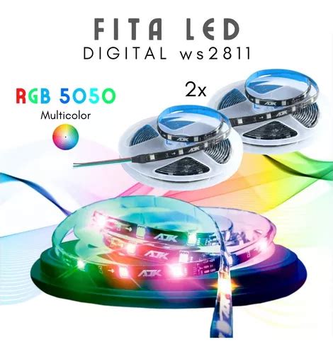 2 Fitas Led Ajk Digital Rgb Ws2811 36w Ip65 150 Led Smd 5m