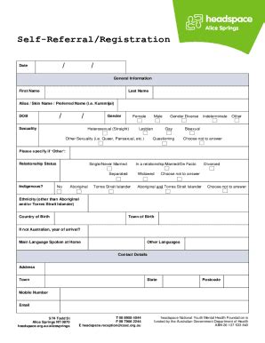 Fillable Online Self Referral Registration Form Headspace Fax Email