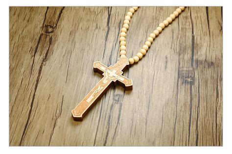 Vnox Lange Rosenkranz Halskette Gro E Holz Jesus Christus Kreuz