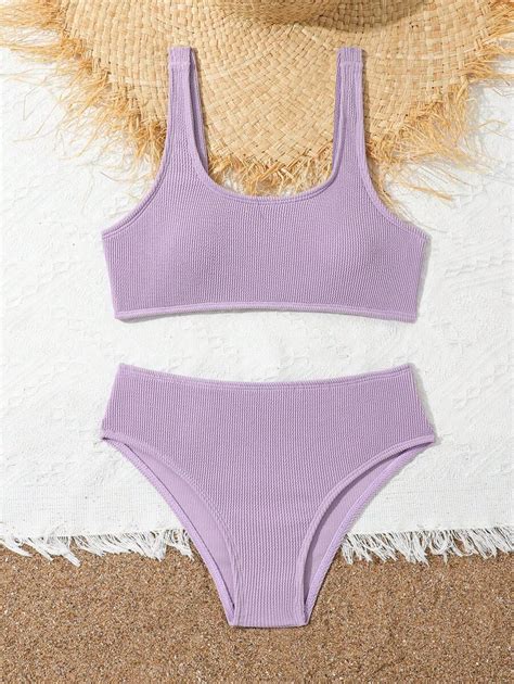 Ensemble De Bikini Deux Pi Ces De Style Simple Et De Couleur Unie Pour