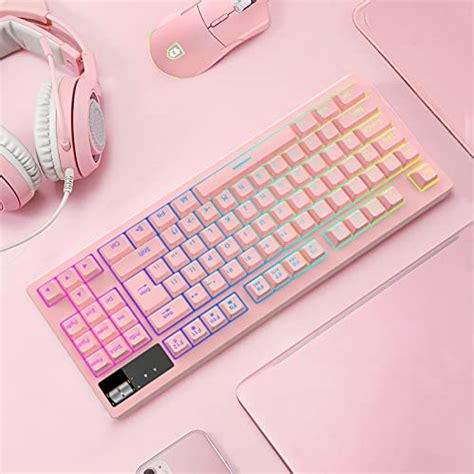 RGB Pink Gaming Keyboard and Mouse Combo,87 Keys Gaming Keyboard Wired ...