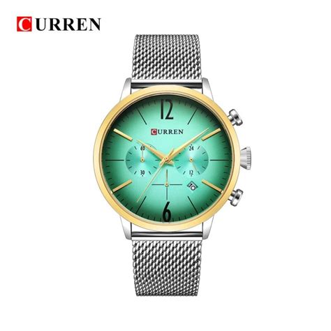 Curren 8313 Argent Vert Montre à Quartz analogique numérique pour Homme