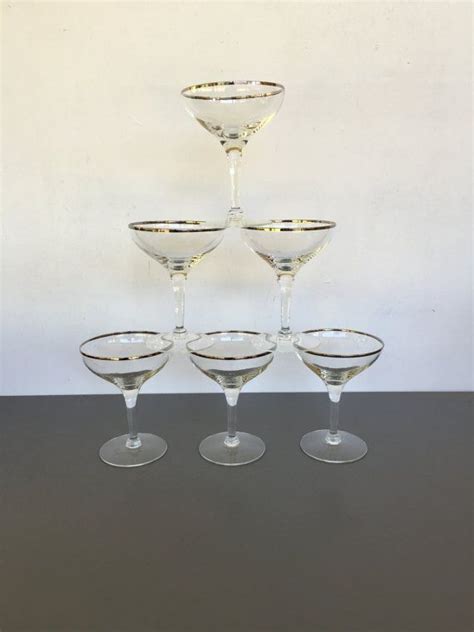 Vintage Silver Rimmed Champagne Coupes Saucers Set Of 6 Glam Etsy Glass Vintage Silver Rim