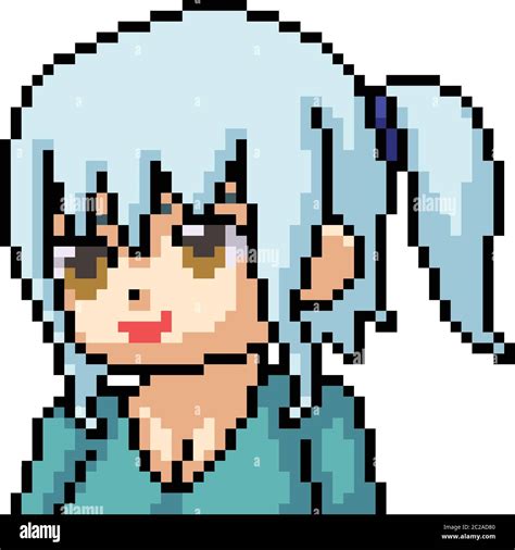 Vector Pixel Art Anime Girl Isolated Cartoon Stock Vector