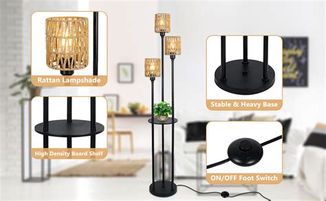 Rayofly Boho Floor Lamp Lights Rattan Floor Lamp With Shelves