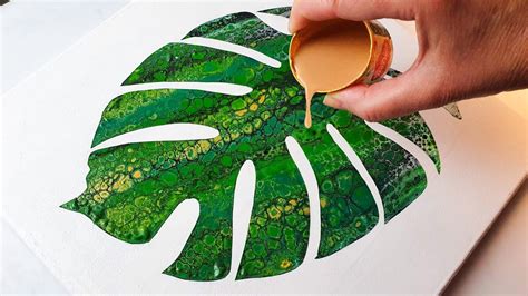 Exotic Acrylic Swipe Monstera Leaf Painting Tutorial Abcreative Fluid Acrylic Pour Youtube