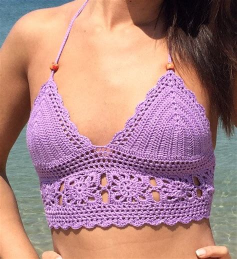 Flower Laced Crochet Bikini Top Pattern PDF File Written Etsy