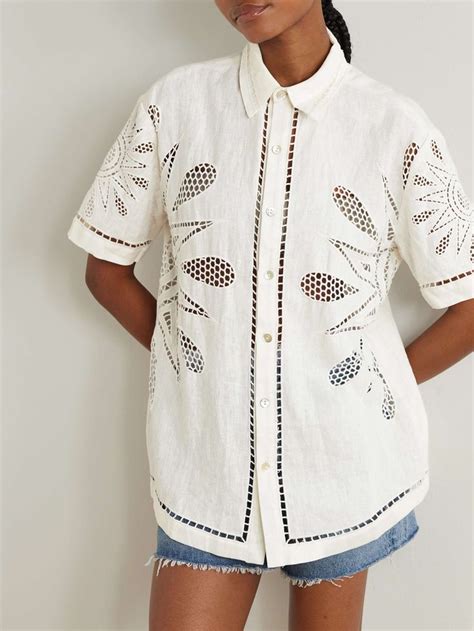 Farm Rio Sunset Richelieu Broderie Anglaise Linen Shirt In