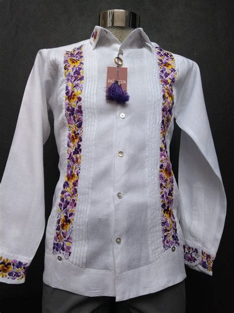 Purpure Bordado Guayabera Etsy M Xico Mexican Outfit Mens Shirt