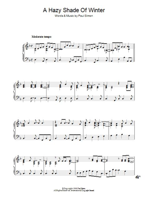 A Hazy Shade Of Winter By Simon And Garfunkel Sheet Music For Piano Solo