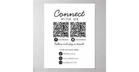 Connect With Us Social Media 2 Qr Codes Website Poster Zazzle