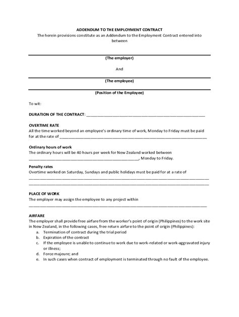 Fillable Online ADDENDUM To EMPLOYMENT AGREEMENT Dated January Fax