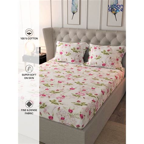 Urban Space Serene Tc Cotton Bedsheets For King Bed Floral Ruby