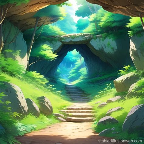 Realistic Forest Cave Entrance Stable Diffusion Online