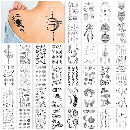 40 Blätter Tatoos Aufkleben Damen Schwarz Fake Tattoos Temporäre Sets