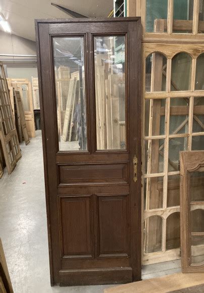 Belle Porte Ancienne En Bois Avec Incrustation Deux Verres Biseaut S