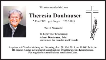 Traueranzeigen Von Theresia Donhauser Mittelbayerische Trauer