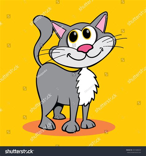 Cartoon Smile Cat On Color Yellow Stock Vector (Royalty Free) 401688634 ...