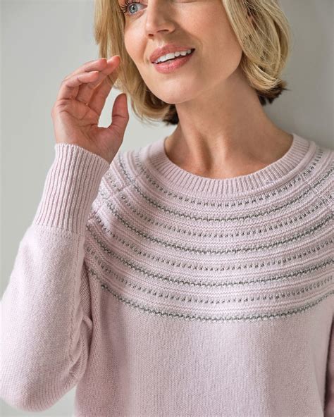 Soft Oyster Cashmere Lurex Yoke Sweater Pure Collection