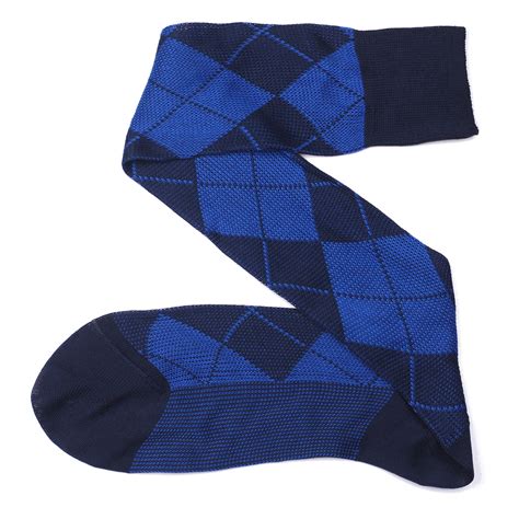 1st Luxury Cotton Socks Navy Blue Royal Blue Over The Calf Argyle Celchuk