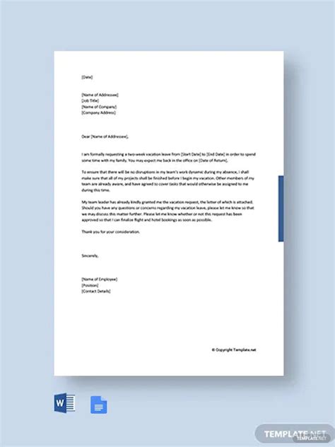 FREE Vacation Leave Letter PDF - Template Download | Template.net